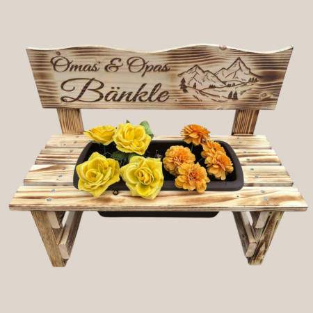 Personalisierte Blumenbank aus Holz