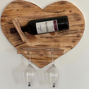 Personalisiertes Weinregal aus Holz &ndash; H&auml;ngeregal f&uuml;r 1 Weinflasche & 2 Gl&auml;ser &ndash; Natur oder geflammt &ndash; mit Wandhalterung - Weinliebhaber